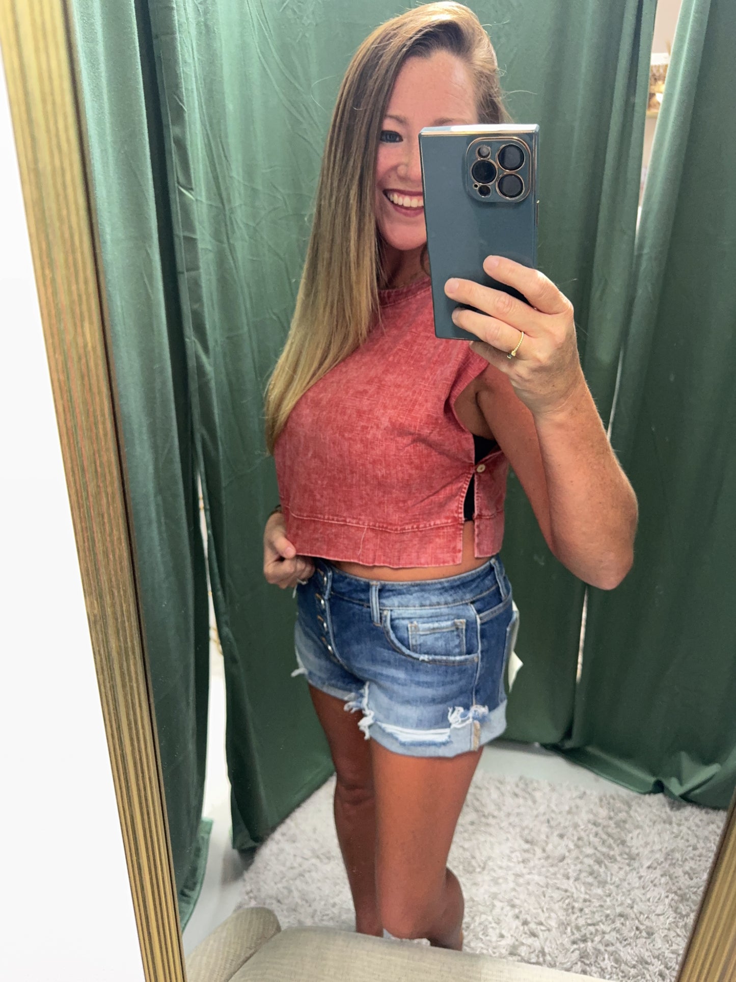 Rust Acid Wash Side Button Crop Top