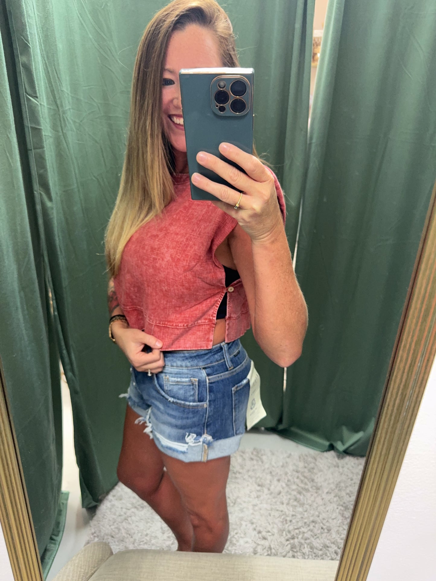 Rust Acid Wash Side Button Crop Top