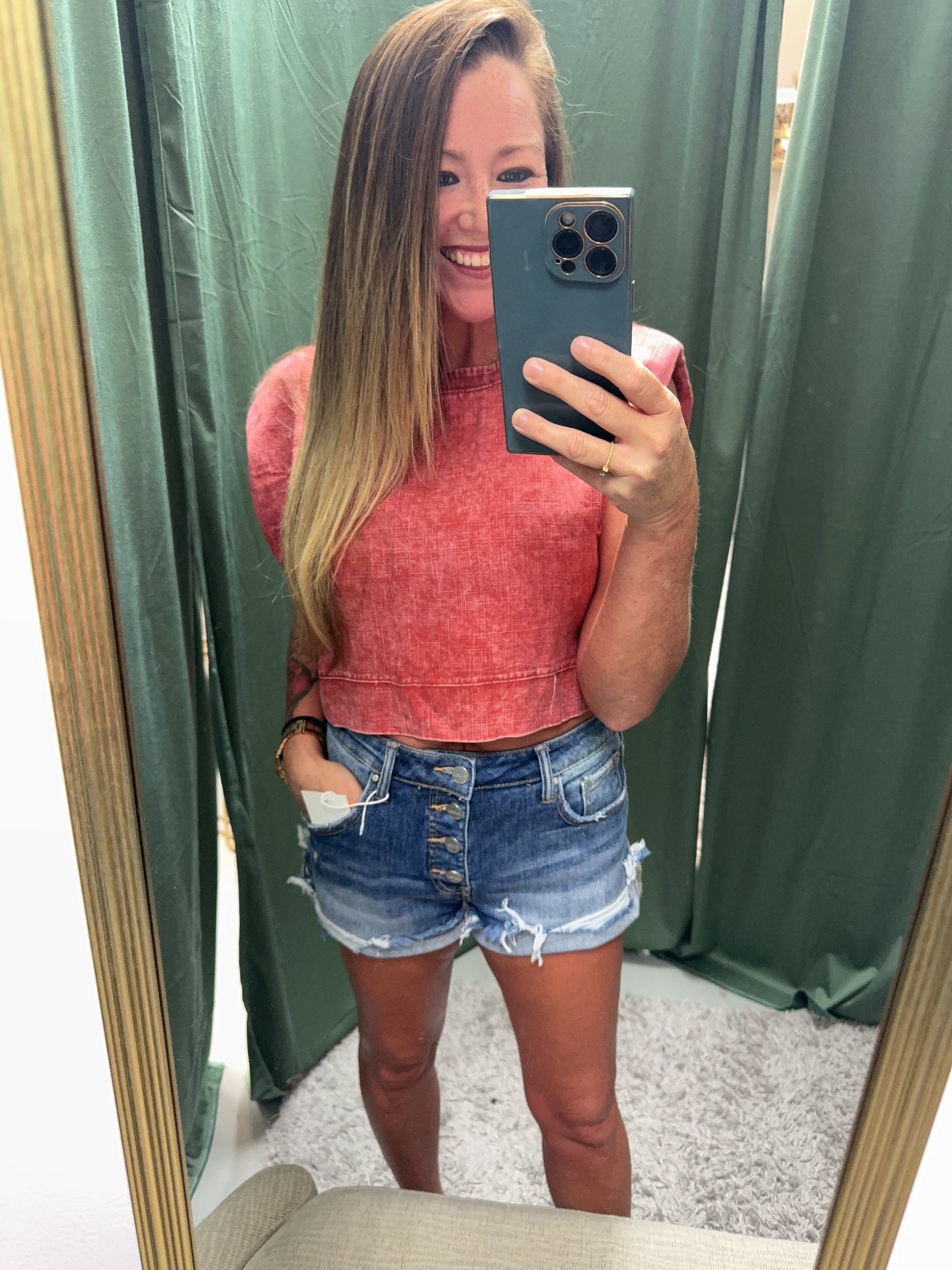 Rust Acid Wash Side Button Crop Top