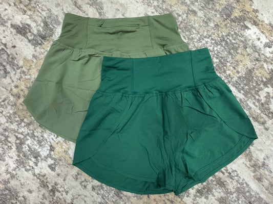 Dark Green High Waisted Back Pocket Running Shorts