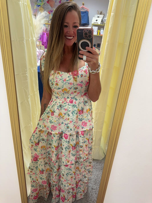 Anna Floral Print Tiered Maxi Dress