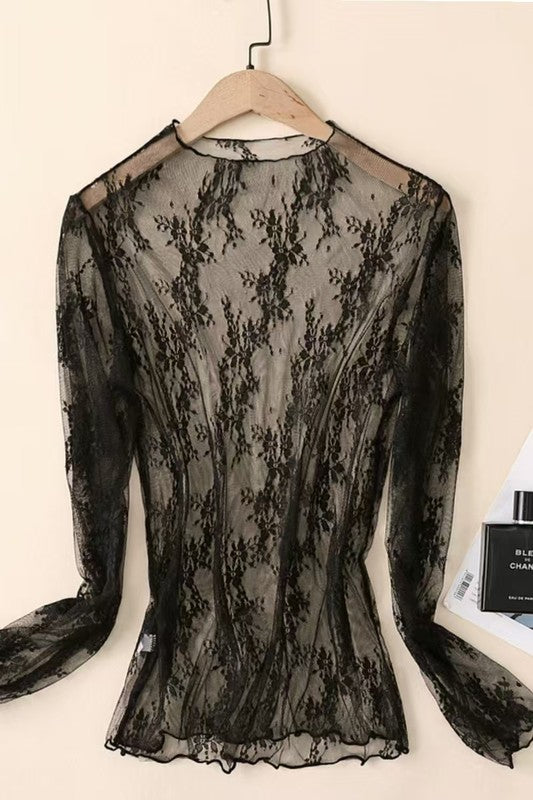 Makayla Floral Lace Long Sleeve Top