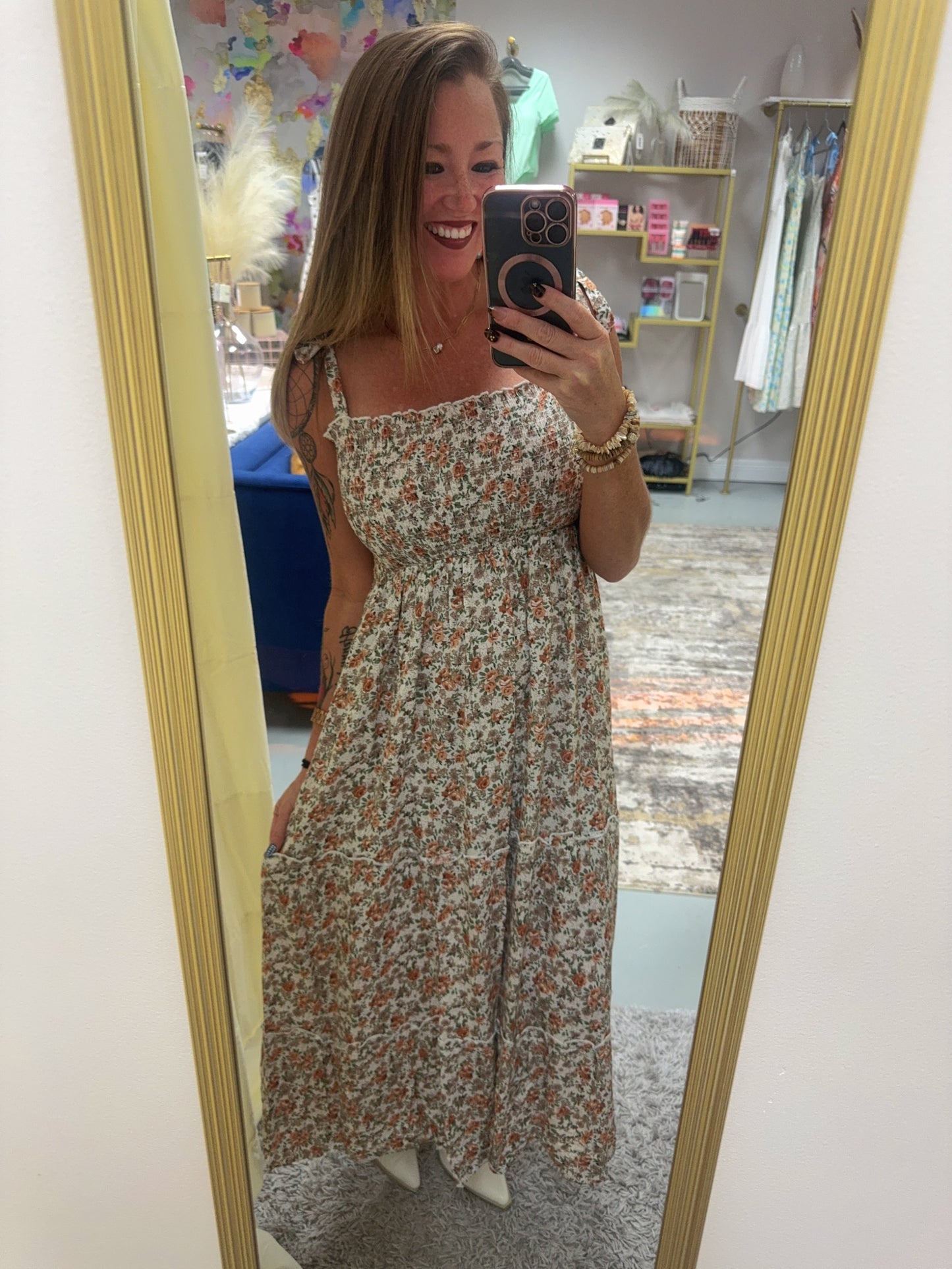 Vintage Floral Tiered Maxi Dress