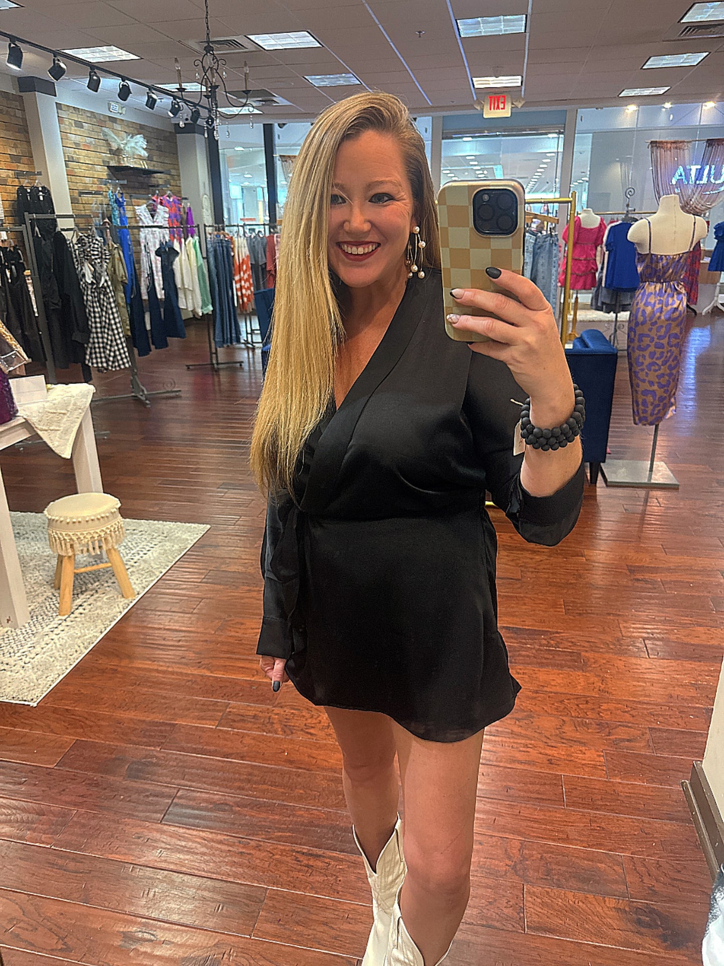 Black Surplice Waist Tie Romper