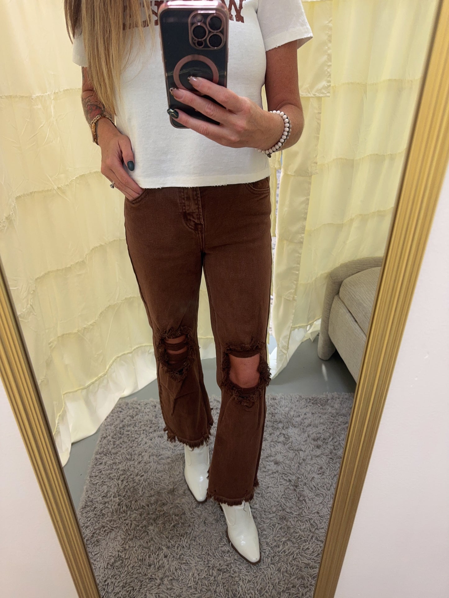 Natalie High Rise Distressed Espresso Jean