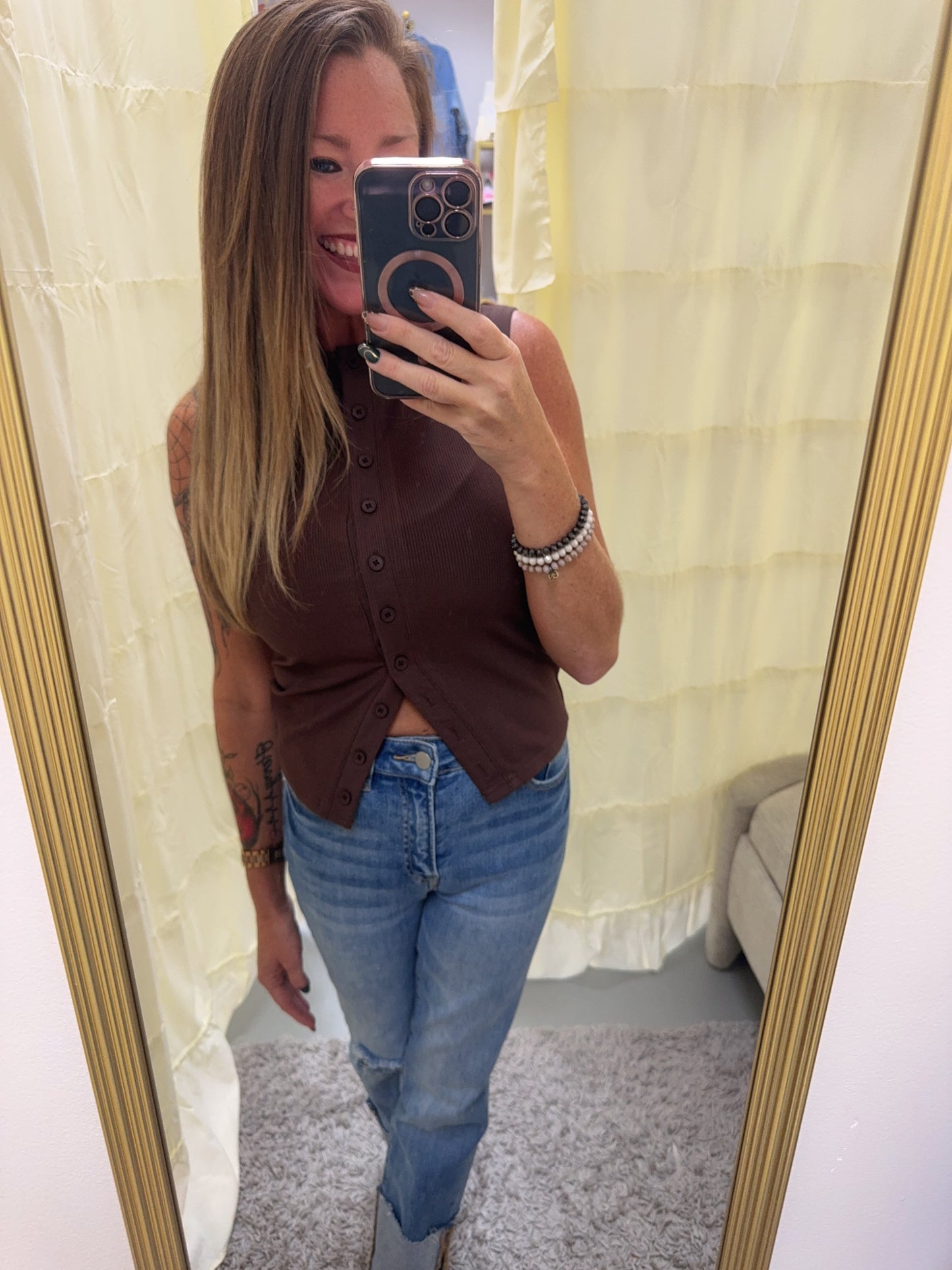 Canyon Nights Button Down Brown Tank