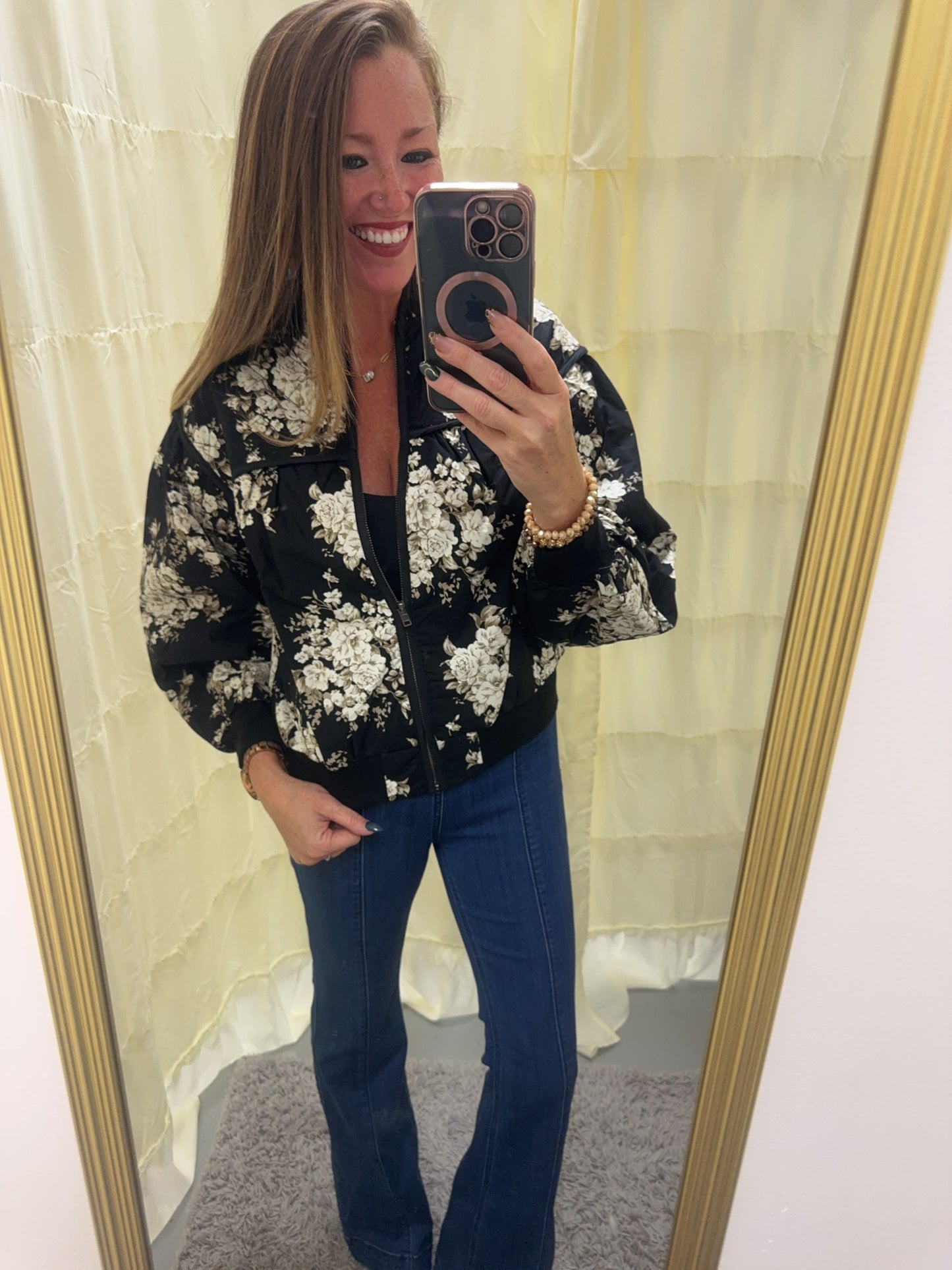 Sophia Quilted Floral Print Bomber Jacket