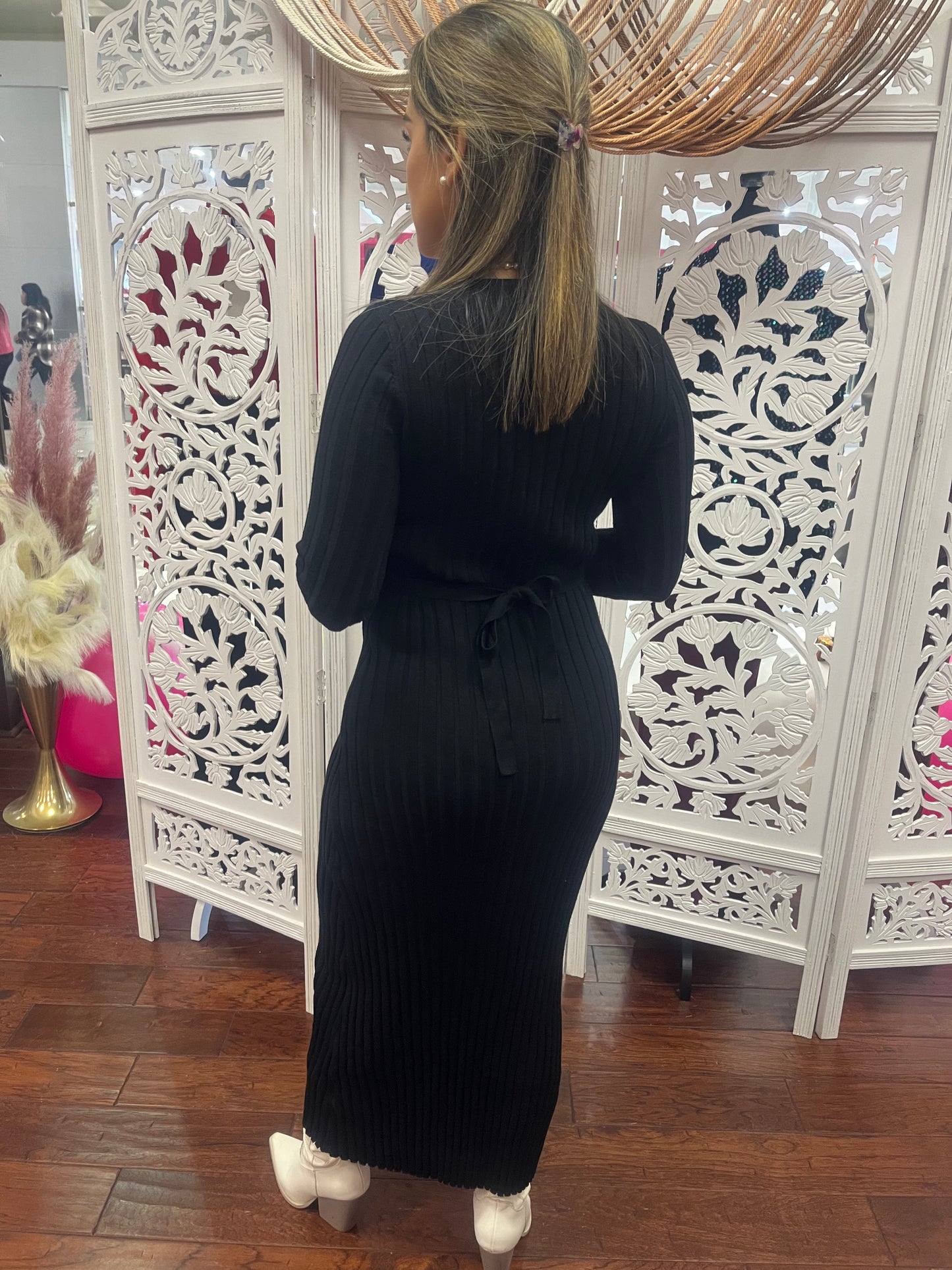 Ribbed Long Sleeve Midi Dress