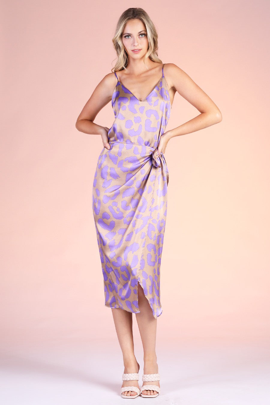 Lavender Leopard Wrap Midi Dress