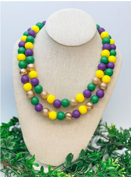 Mardi Gras Bead Dual Strand Necklace