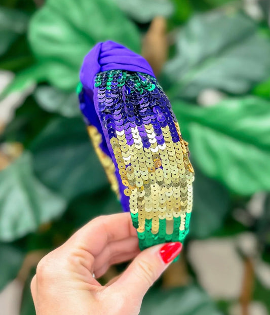 Mardi Gras Color Block Sequin Embellished Headband