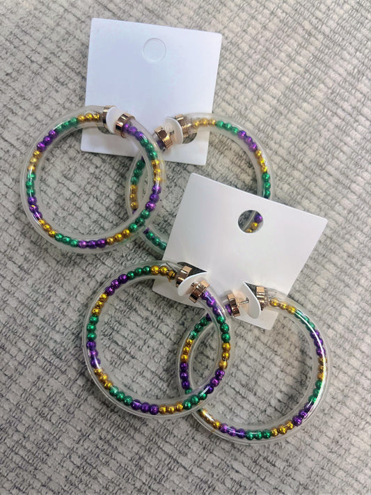 Mardi Gras Beaded Jelly Tube Hoop Earrings