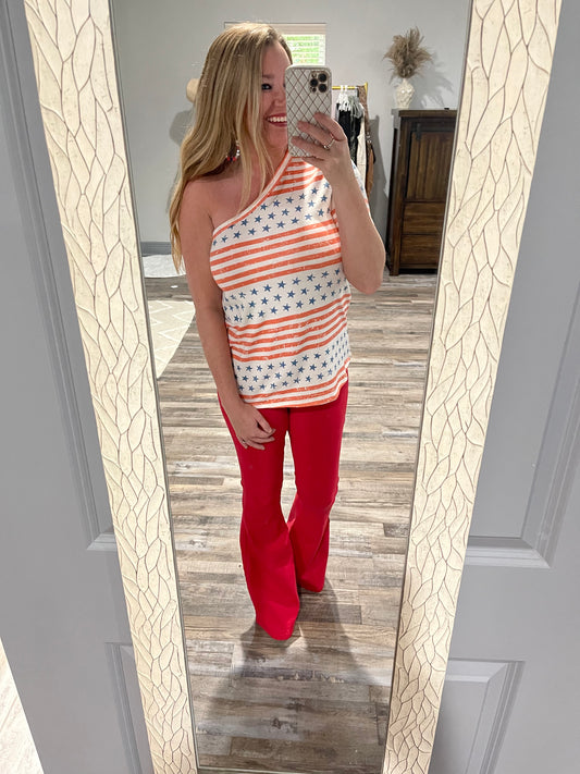 Stars and Stripes One Shoulder Top