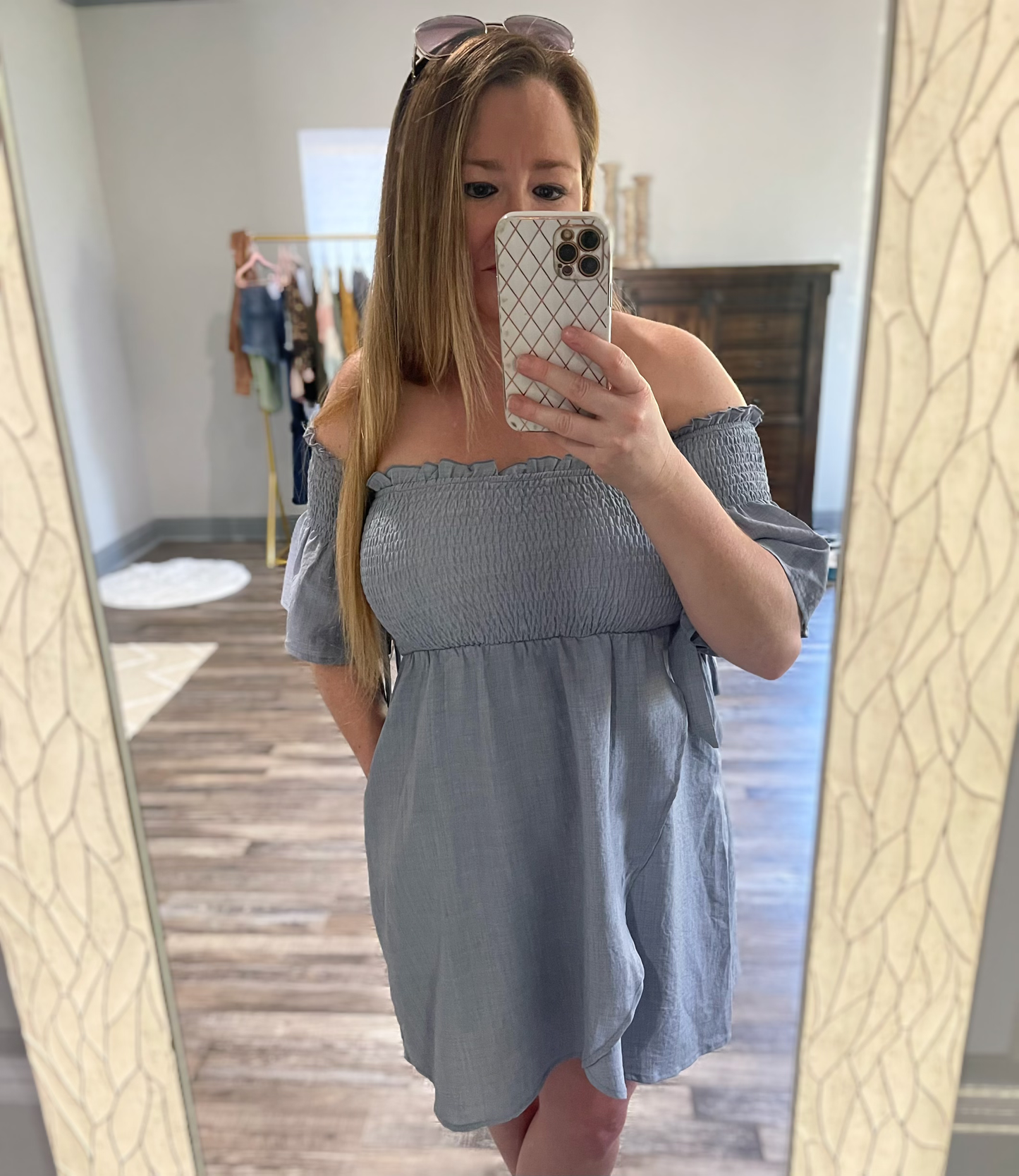 Light Denim Off the Shoulder Dress