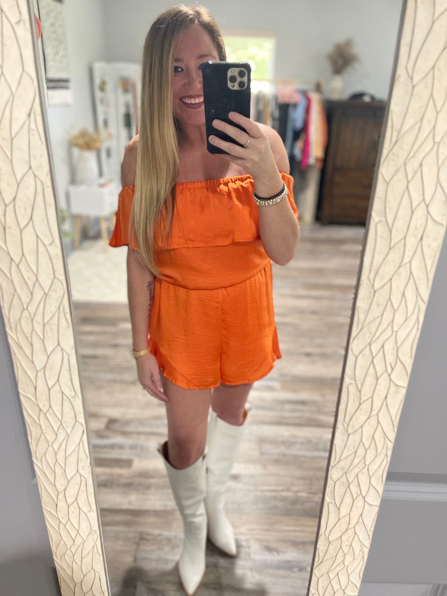 Game Winning Orange Satin Romper