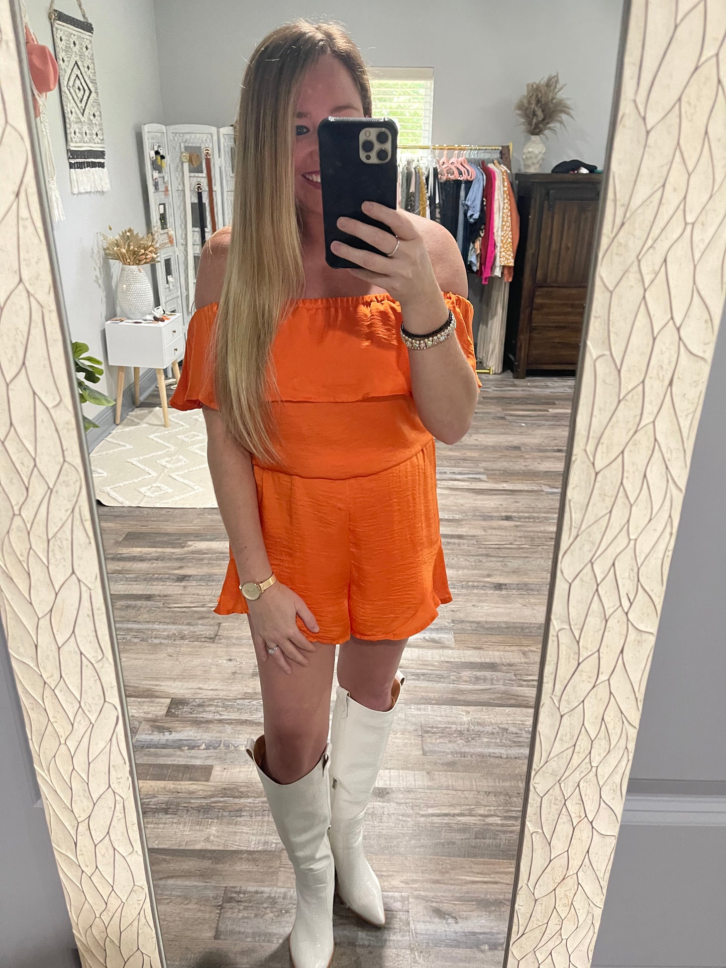 Game Winning Orange Satin Romper