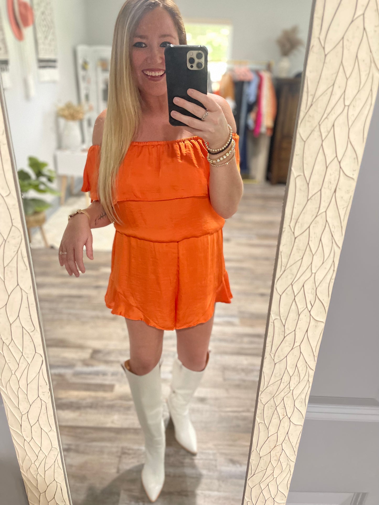 Game Winning Orange Satin Romper