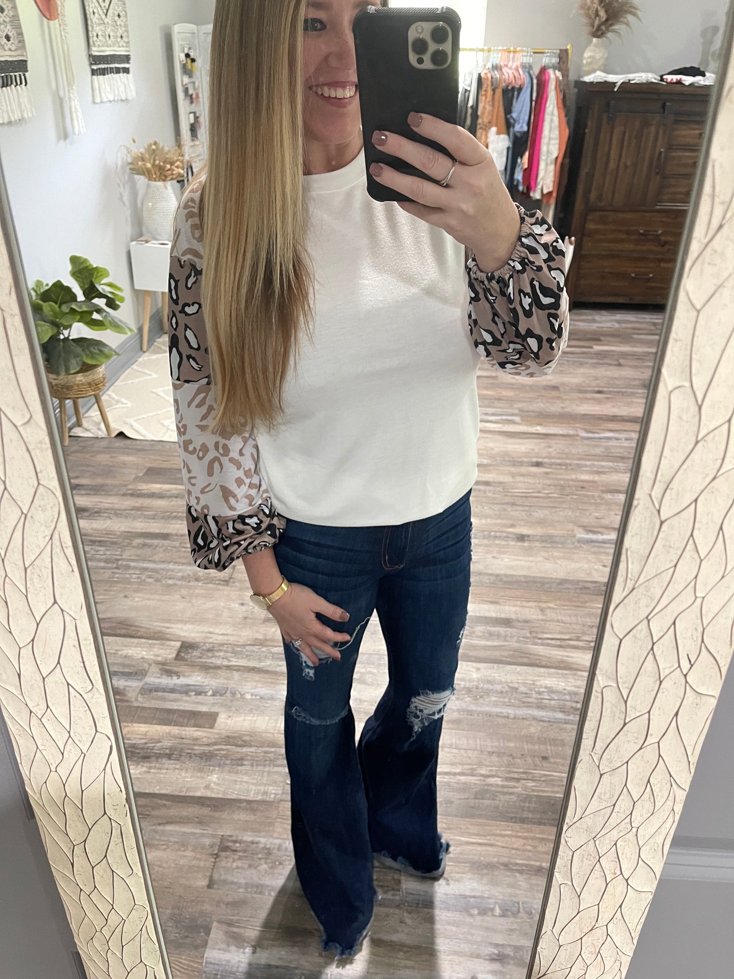 Bubble Sleeve Leopard Top