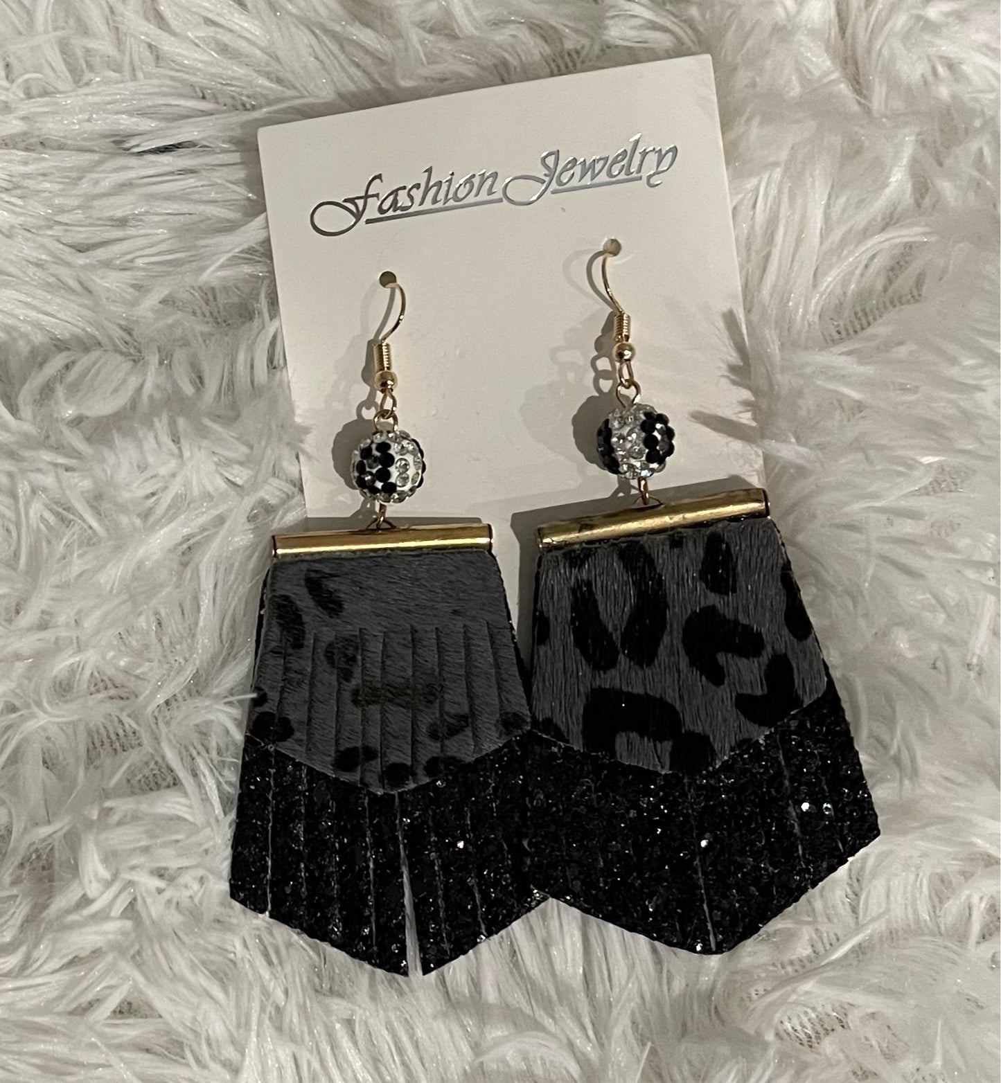 Leopard with Glitter Fringe Earrings